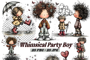 Whimsical Birthday Boy Clipart PNG, an Illustration by one-touch