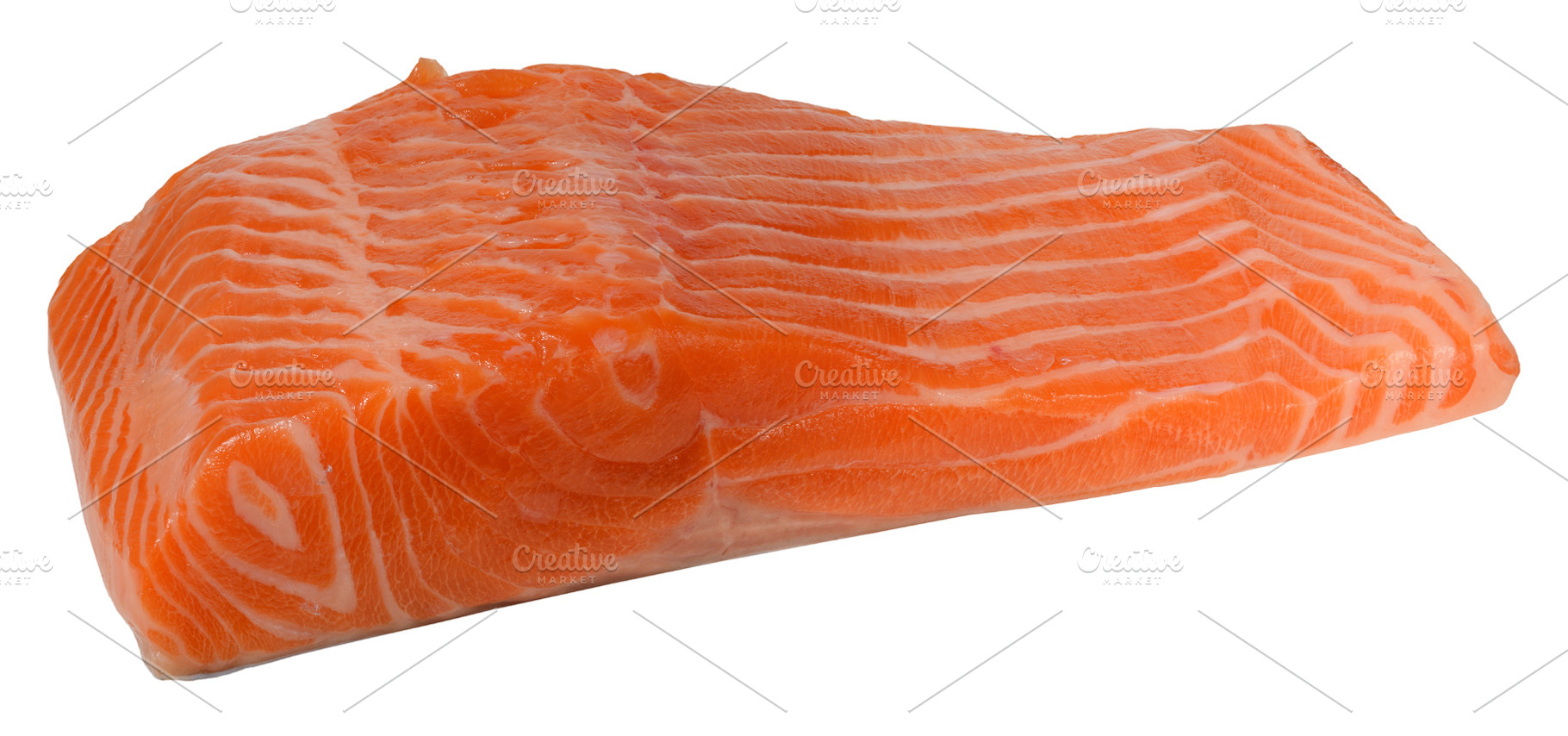 Fresh salmon fillet with bright orange color and pronounced fat, a Food & Drink Photo by ndanko