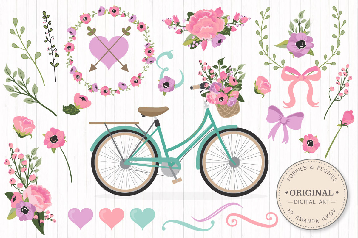 Garden Party Floral Bicycle & Extras, an Illustration by Amanda Ilkov (Photo 1 of 5)