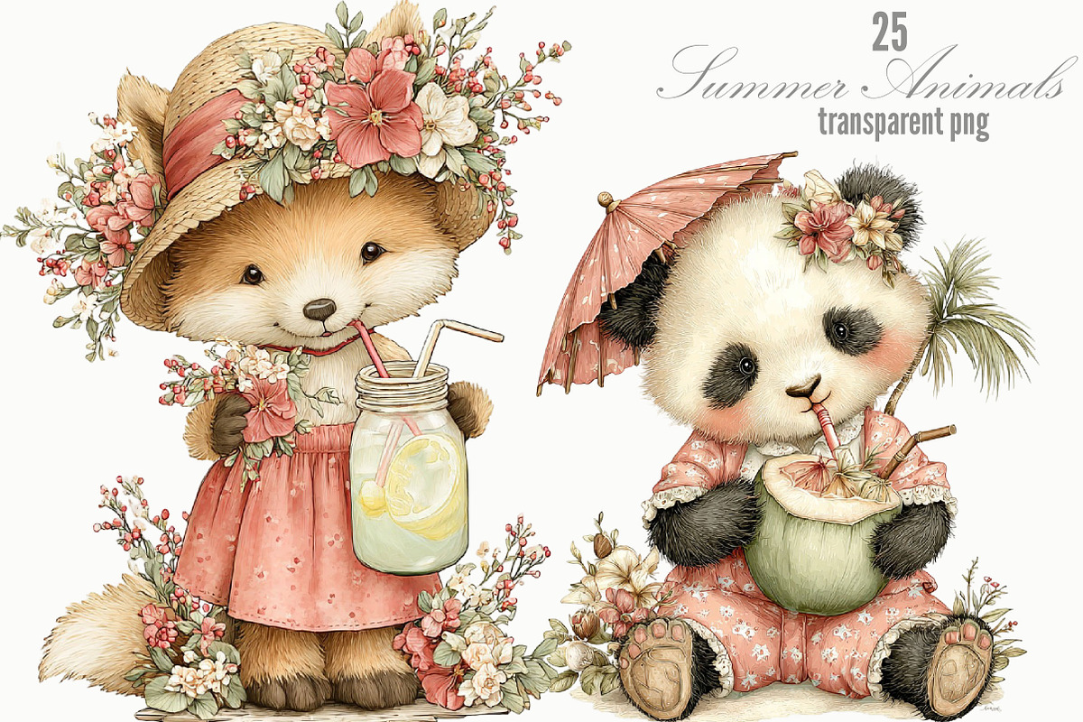 Summer Animals Whimsical Clipart, a Seasonal Illustration by Designking (Photo 1 of 5)