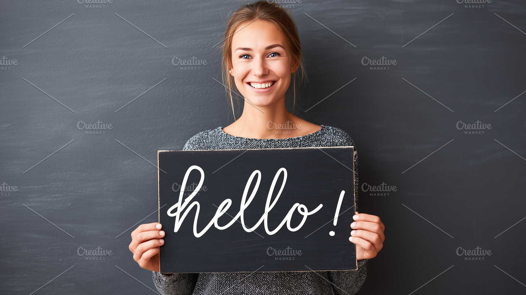 Smiling woman holding a blackboard, a Person Photo by MistyDay