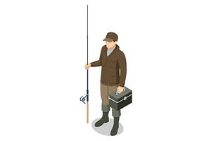 Isometric fisherman with a fishing, a Person Illustration by Golden Sikorka