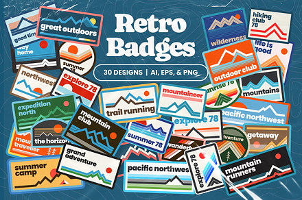 Retro Outdoor Badges, an Illustration by tifftuff