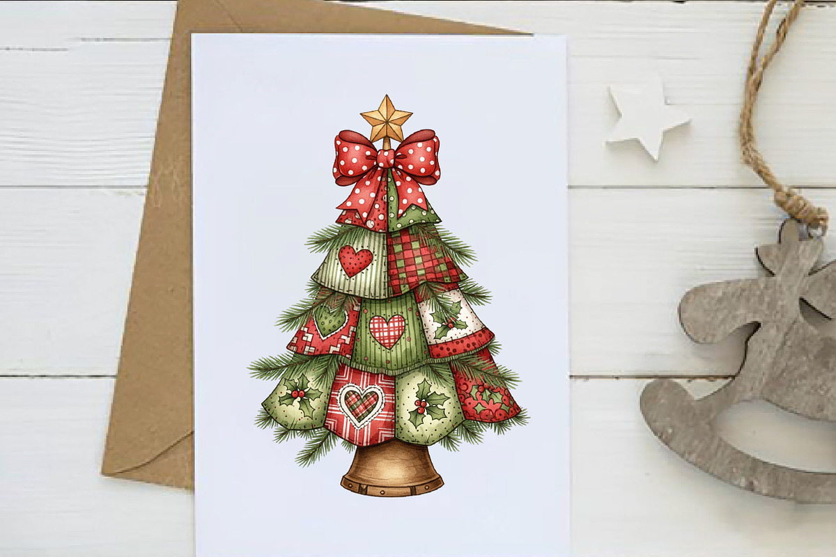 Retro Patchwork Christmas Tree Png, an Illustration by Dream Creation (Photo 4 of 5)