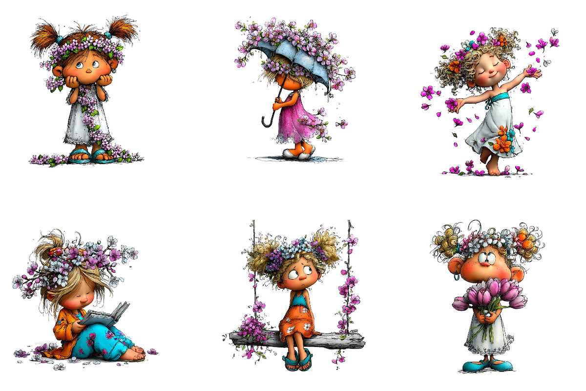 Pink Floral Girl Clipart, a Seasonal Illustration by CreationArt (Photo 4 of 7)