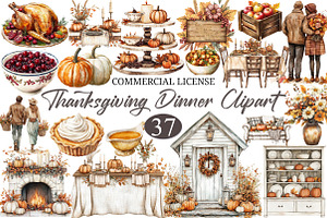 Thanksgiving Dinner Elements Clipart, a Seasonal Illustration by designcity5