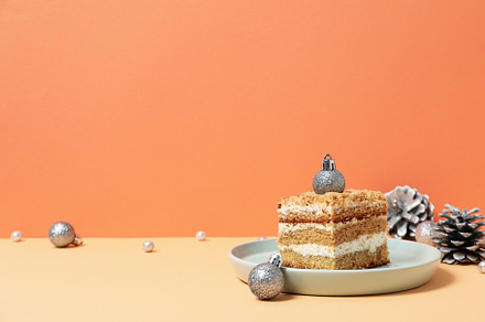 Concept of sweets, honey cake, space for text, a Food & Drink Photo by AtlasStudio
