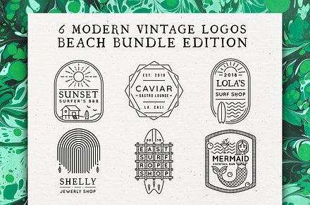6 Modern Vintage Logos Beach Bundle