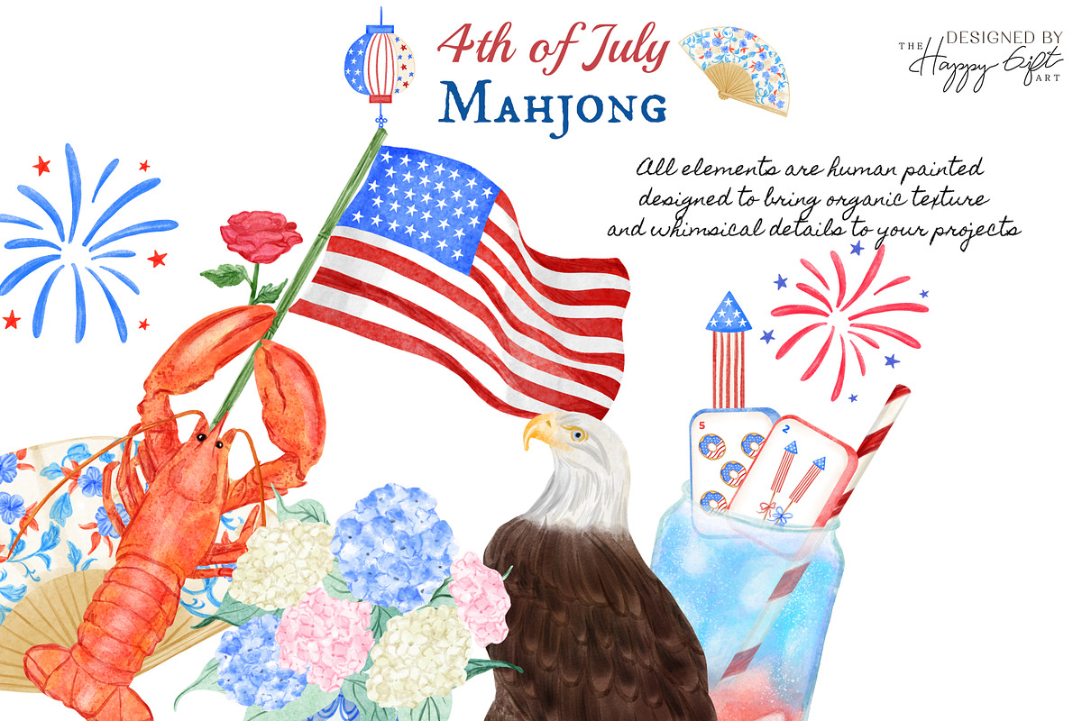 4th of July Mahjong cocktails, a Decorative Illustration by TheHappyGiftArt (Photo 10 of 10)