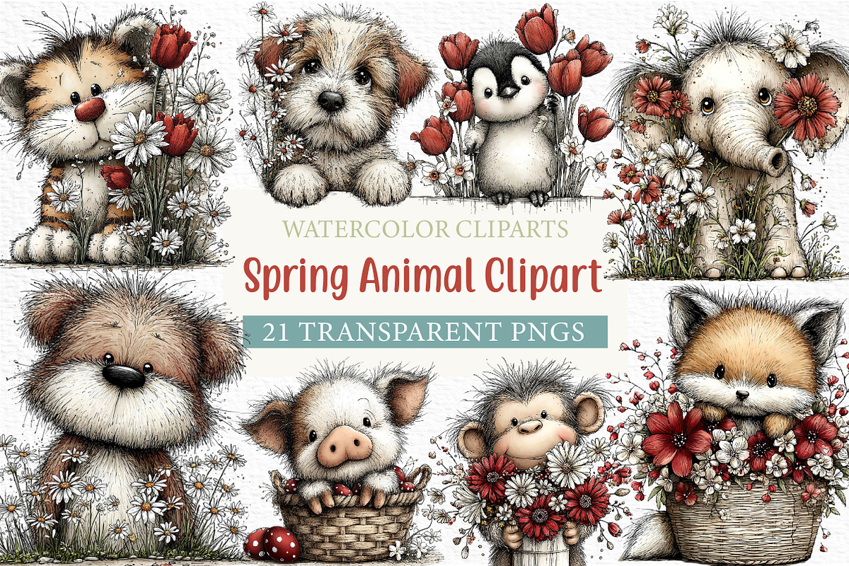 Spring Animal Clipart Png, an Illustration by Craft Nest (Photo 1 of 10)