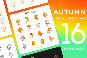 Autumn | 16 Thin Line Icons Set, an Outline Icon by Alex Blogoodf