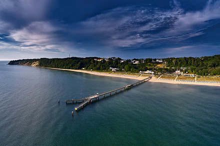 Aerial view of the Ostseebad Goehren with the pier