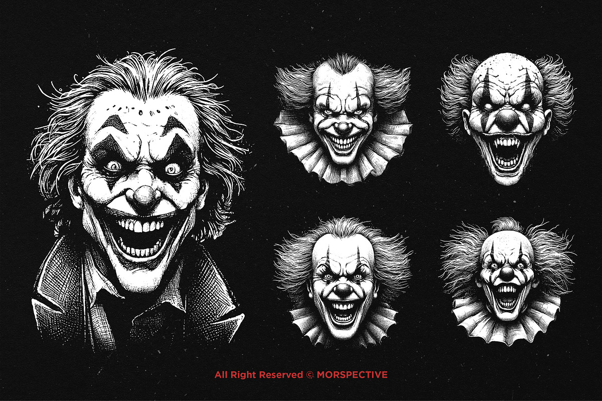 10 Bundle Dark Art Clown Scary Face, an Illustration by Morspective (Photo 5 of 7)