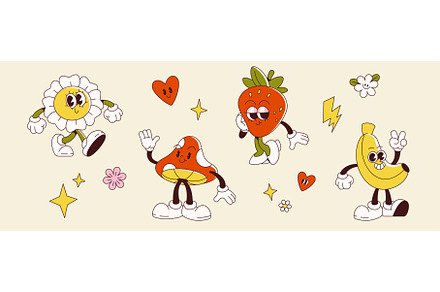 Retro groovy cartoon characters, a Food Illustration by art PVP - market