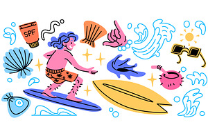 Retro tropical sticker pack, a Sport Illustration by art PVP - market