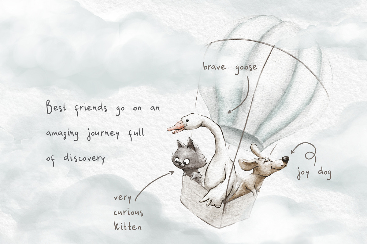 Air travelers. Hot air, hang glider, an Animal Illustration by MeadowFox (Photo 2 of 10)