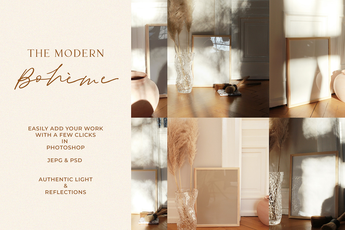 Boho Interior & Wooden Frame Mock Up, a Print Template by Wonderland Styled Stock (Photo 3 of 11)