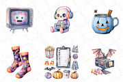 Watercolor Halloween Movie Night Cli, an Illustration by DreamPrint404 (Thumbnail 3 of 5)