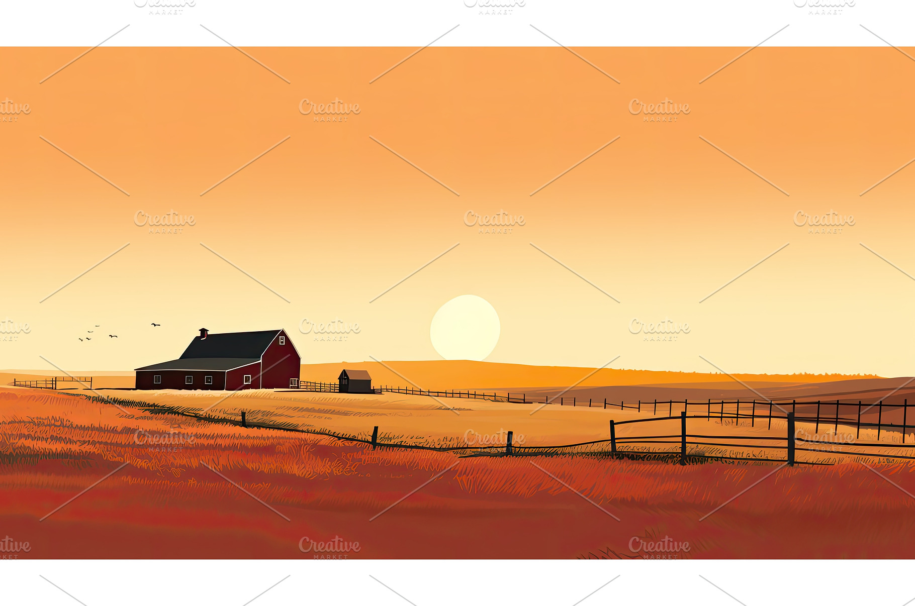 sunsunrise farm landscape silhouette, a Nature Photo by pikepicture