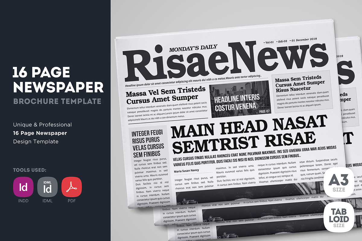 16 Page Newspaper Design v2, a Magazine Template by Miyaji75 (Photo 1 of 16)