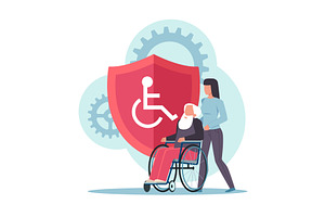 Disability insurance. Volunteer girl, a Person Illustration by YummyBuum