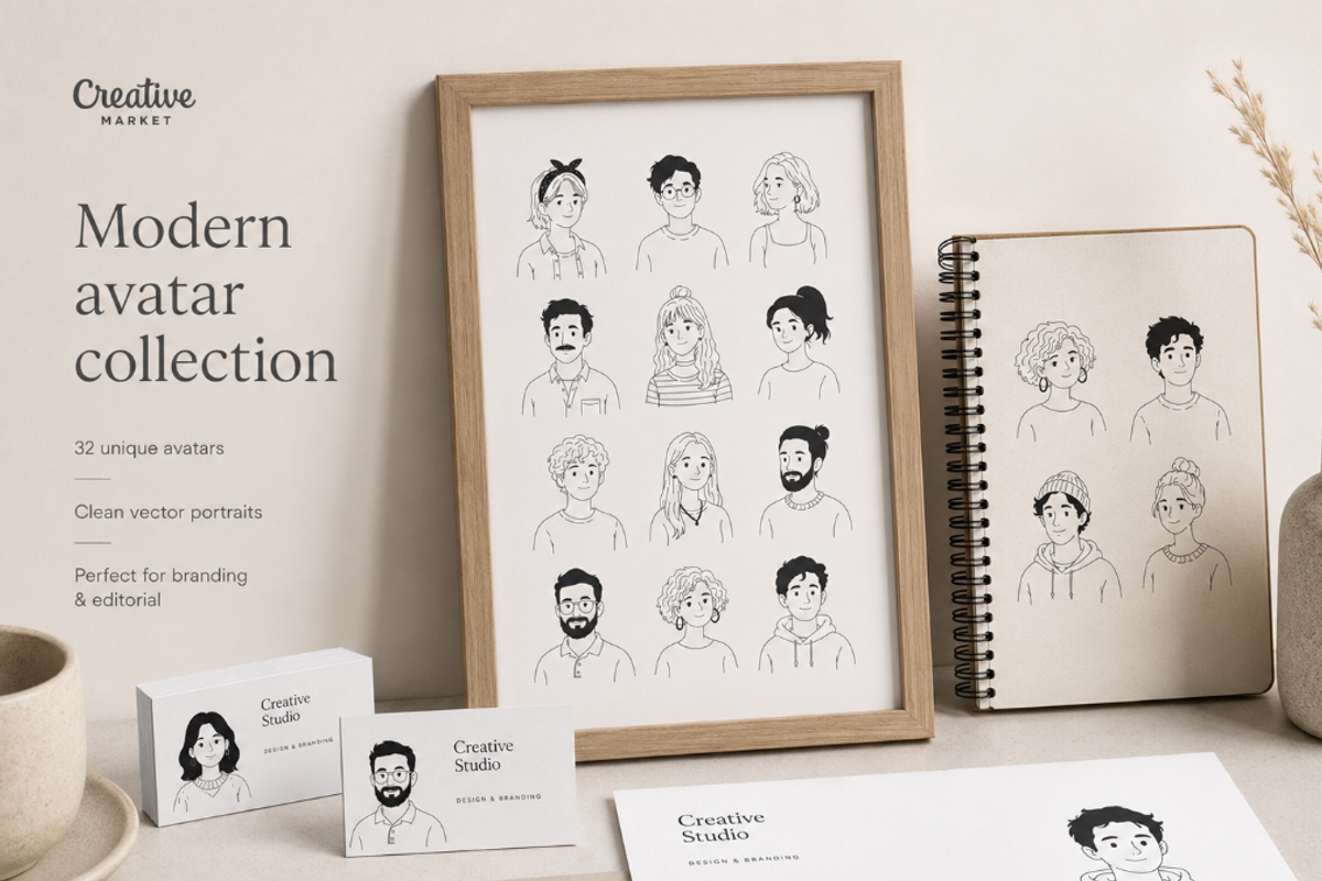 32 Hand-Drawn Avatar Illustrations, an Object Graphic by Nerokanji_Designs (Photo 3 of 5)