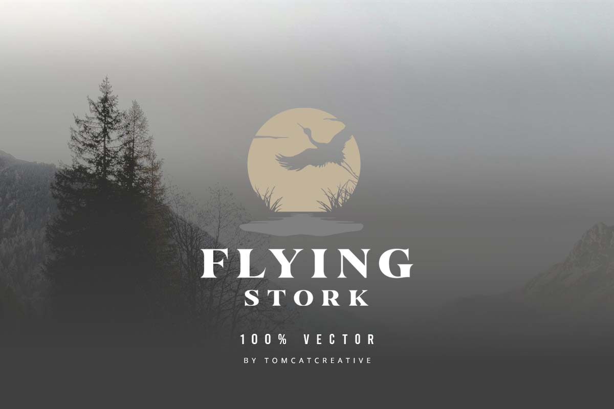 Flying Stork, Sunset Silhouette Logo, a Branding & Logo Template by Glowin_studio (Photo 2 of 2)