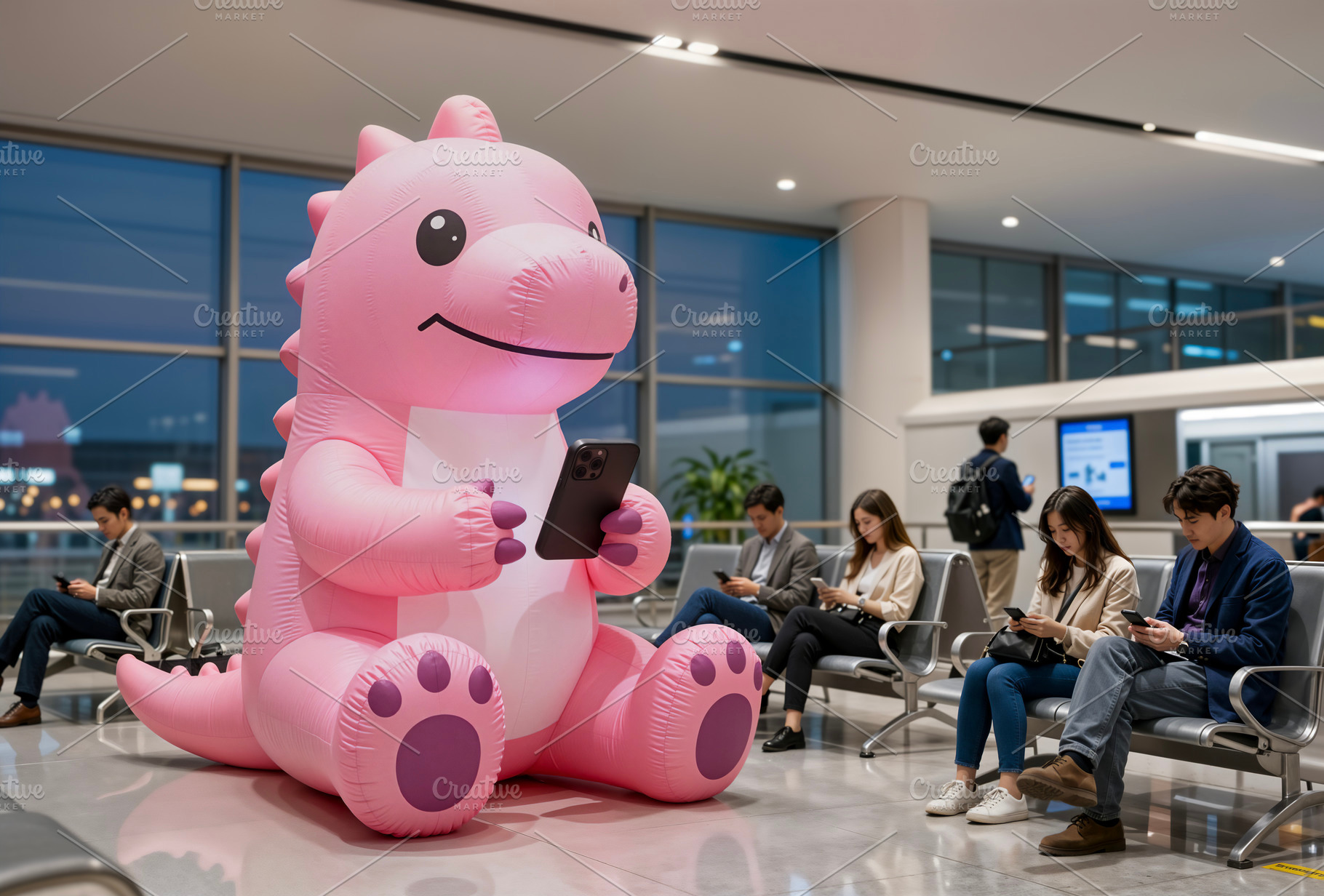Inflatable Pink Dinosaur in airport, a Photo by rarrarorro