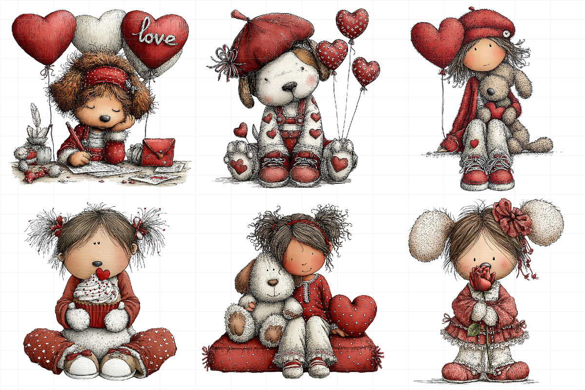 Valentine Cat and Dog Girl Set, an Illustration by Daily.Designs (Photo 7 of 7)