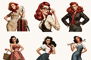 Rockabilly Pin Up Girl Clipart, a Person Illustration by BusyDaydesign (Thumbnail 4 of 9)