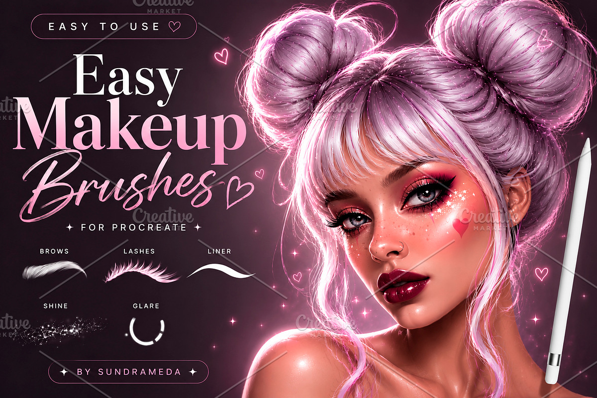 Easy MakeUp Brushes for Procreate, a Brush Add-On by sundrameda (Photo 1 of 3)