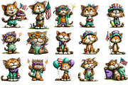 Whimsical Funny Patriotic Cat Clipar, an Illustration by OK Design (Thumbnail 3 of 6)
