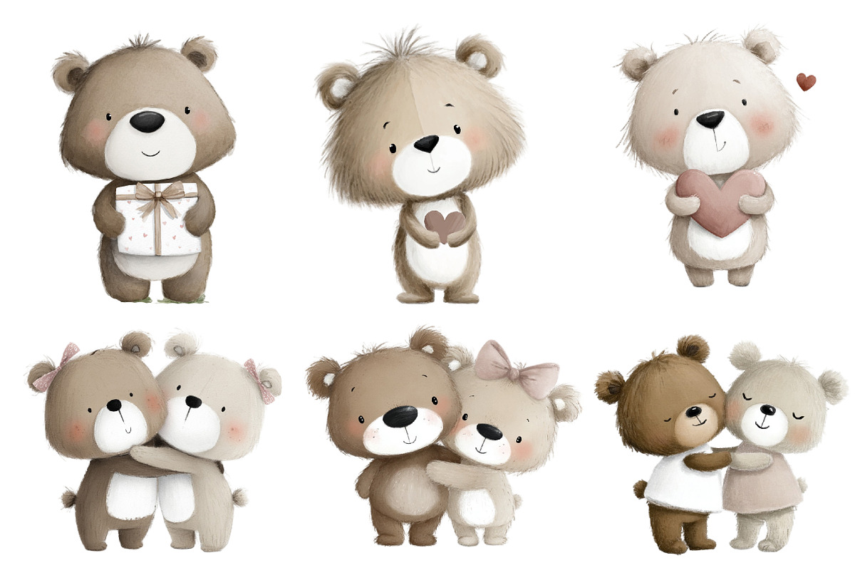 Watercolor Valentine Teddy Bears, an Illustration by Designworld (Photo 3 of 6)