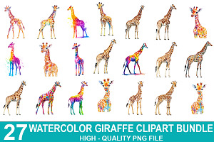 Watercolor Giraffe Clipart Bundle, an Illustration by crative8112