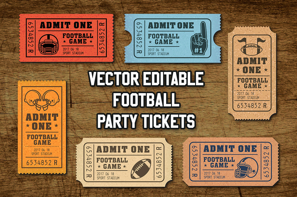 Vector Editable Football Tickets by Pingebat  Creative Market