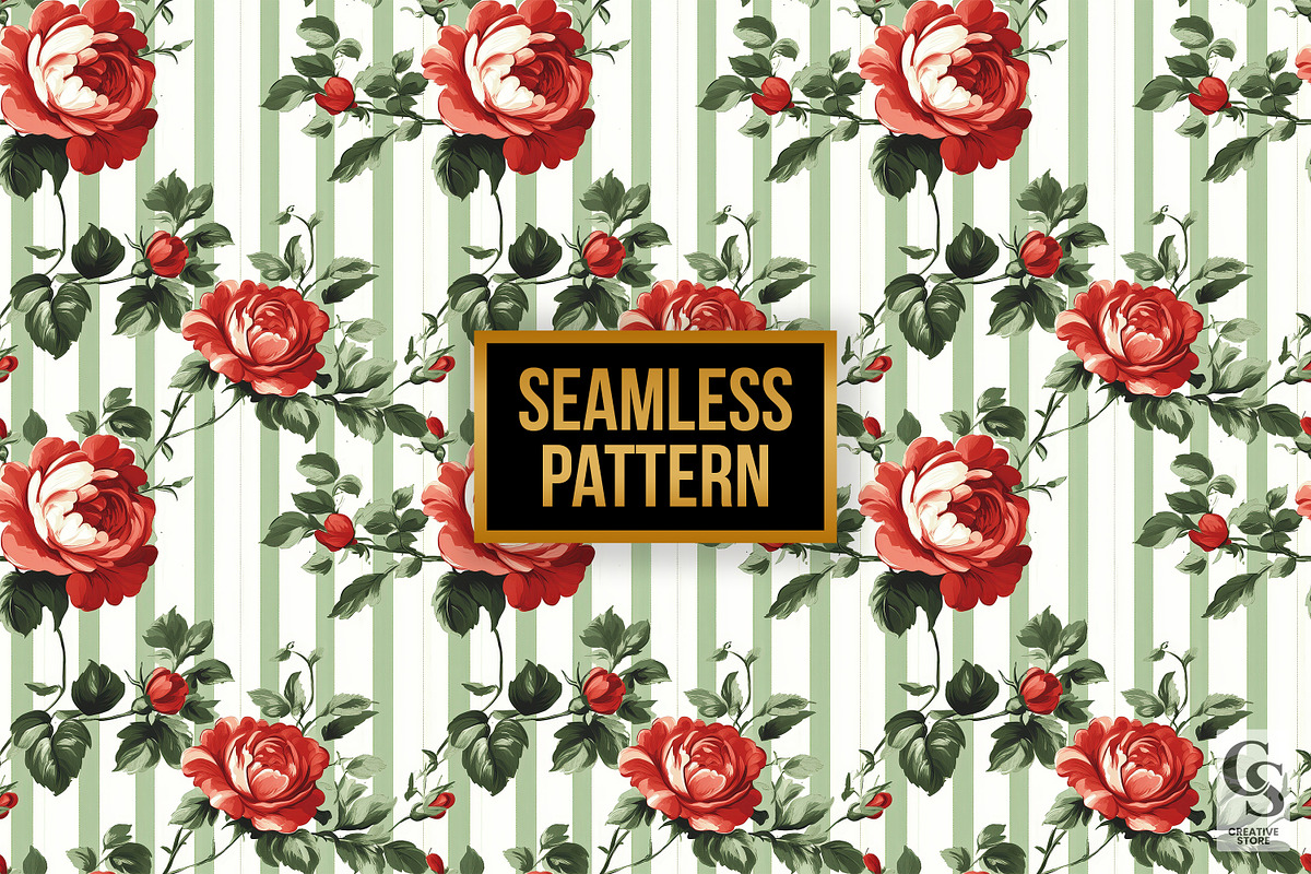 Red Green Floral Bouquet Patterns, a Pattern Graphic by Creative Store (Photo 2 of 5)