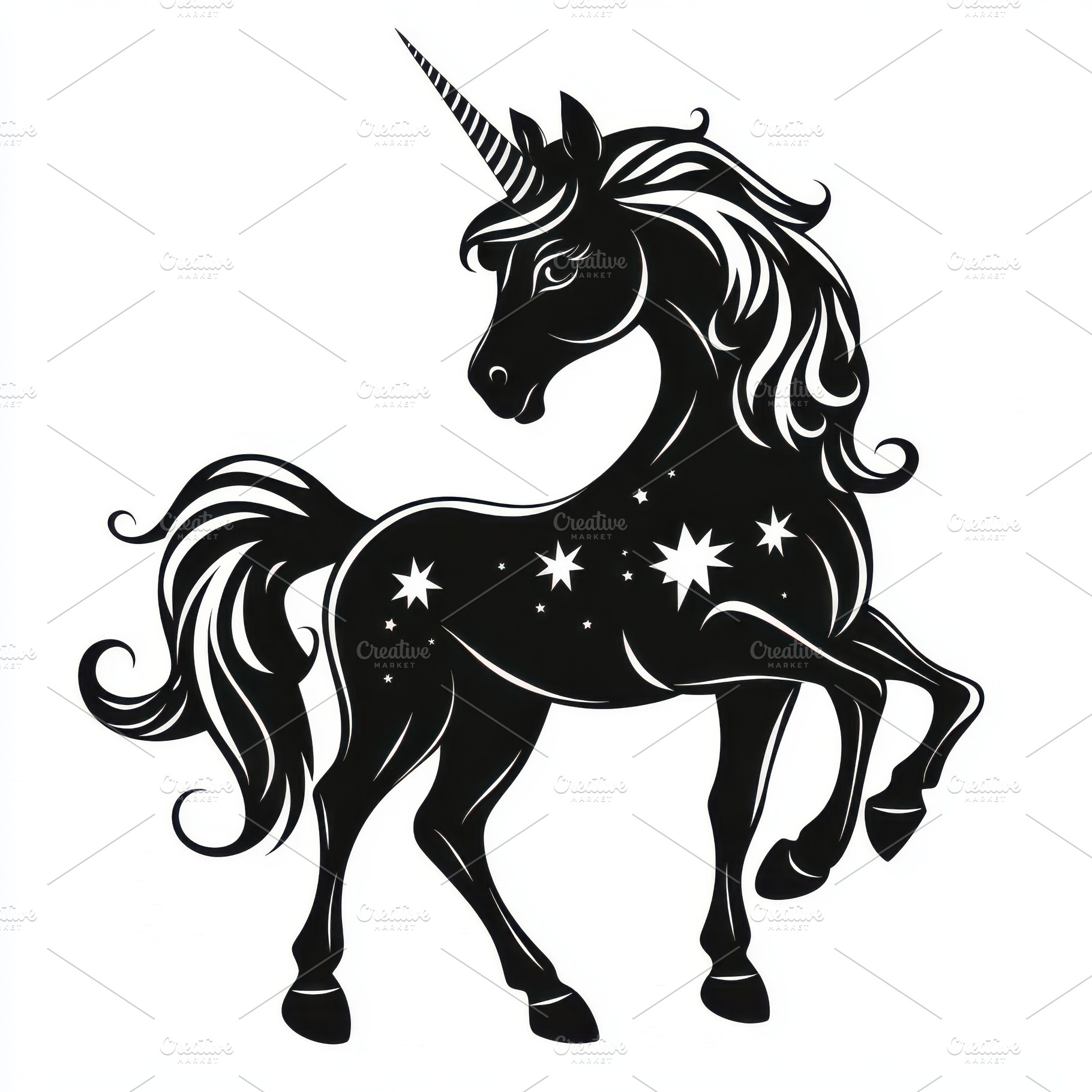 Majestic Black Unicorn with Stars Ma, an Animal Photo by Pixeness Studio