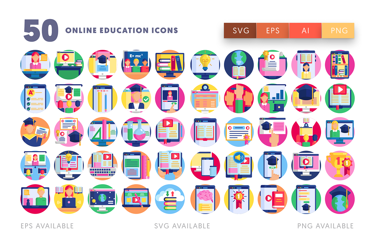 50 Online Education Icons, an Outline Icon by Dighital (Photo 2 of 10)
