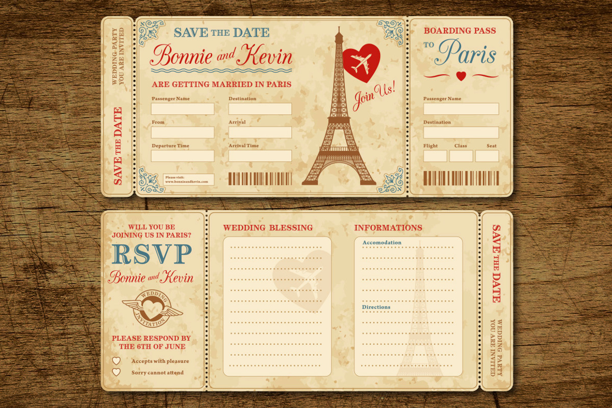 Paris Wedding Invite Tickets 1, an Invitation Template by Pingebat (Photo 2 of 3)