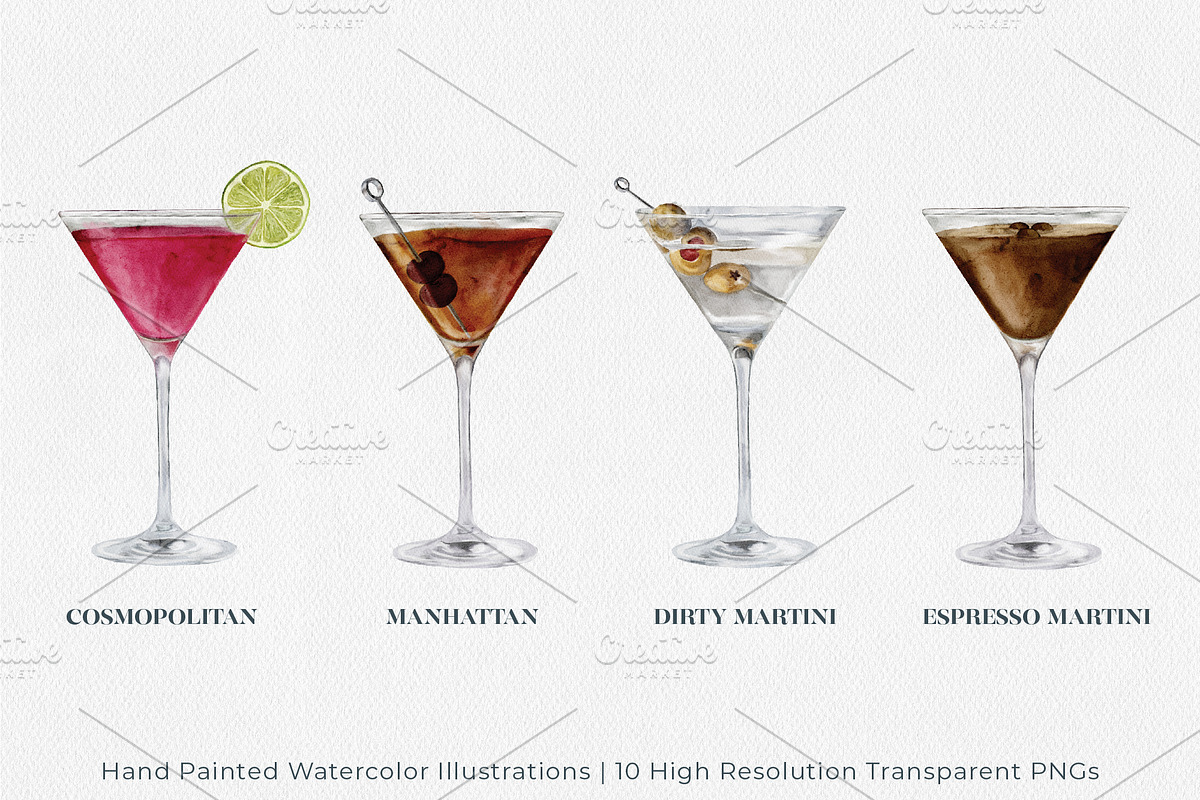 Watercolor Cocktail Illustrations, a Food Illustration by Jeanette Pidi Design (Photo 2 of 5)