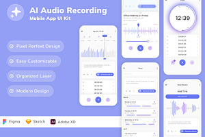 AI Audio Recording Mobile App UI Kit, an UI Kit Template by Betush