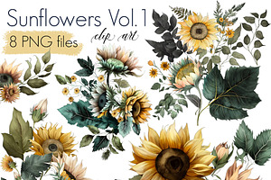 Sunflowers Flowers Clipart, a Seasonal Illustration by Tanya Kart