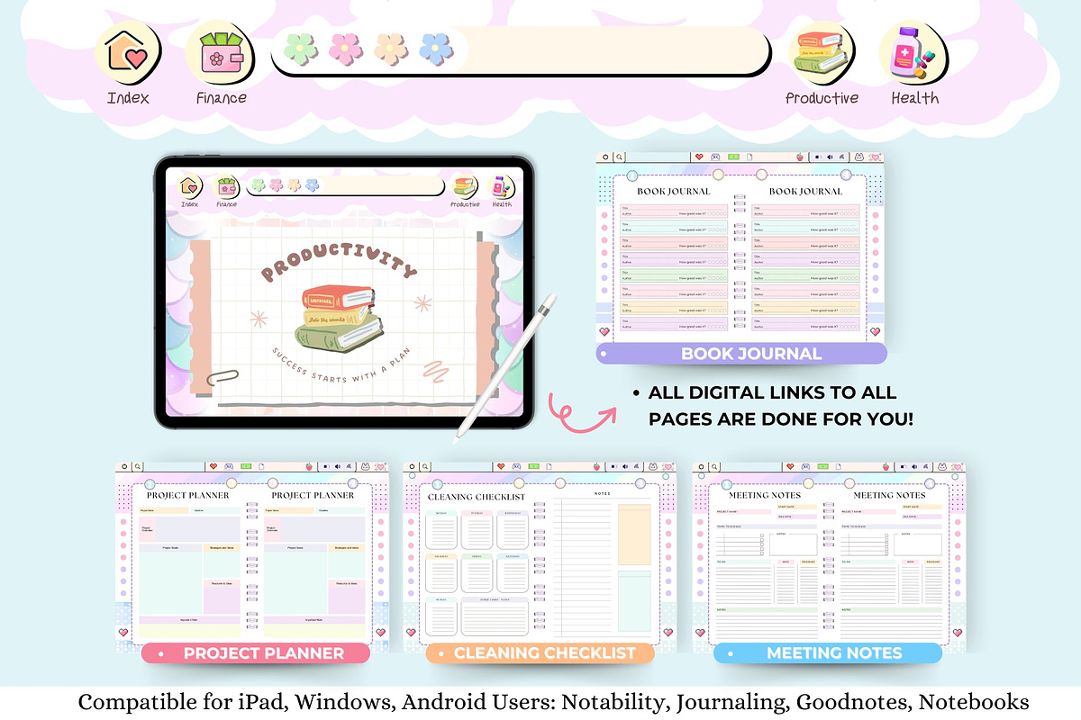 Cute Undated Digital Planner, a Stationery Template by Tas Creative Studio (Photo 6 of 9)