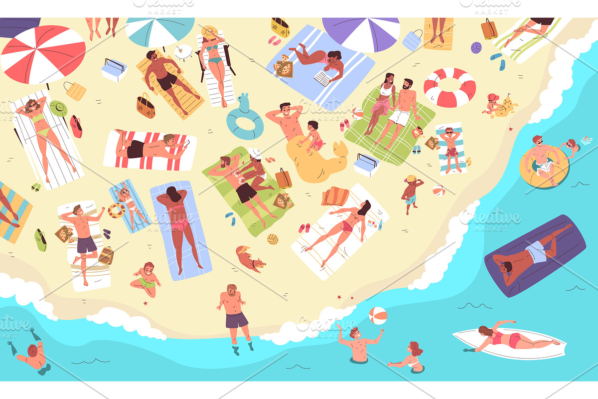 People on beach top view. Crowd, an Object Illustration by Stock-Smart-Start