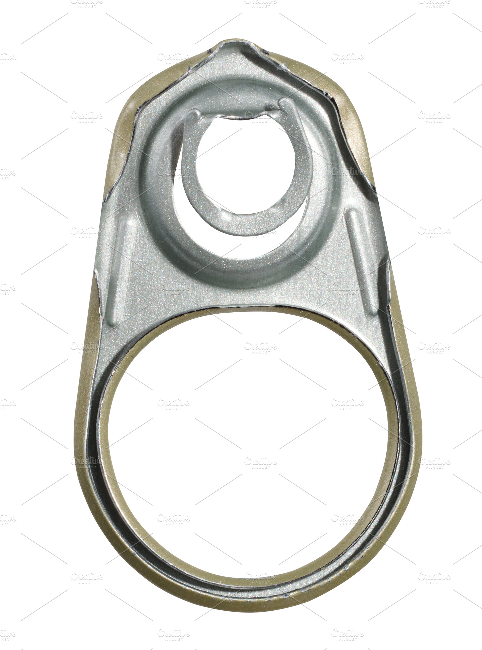 Metal pull tab from can on isolated background, top view, an Industrial Photo by ndanko