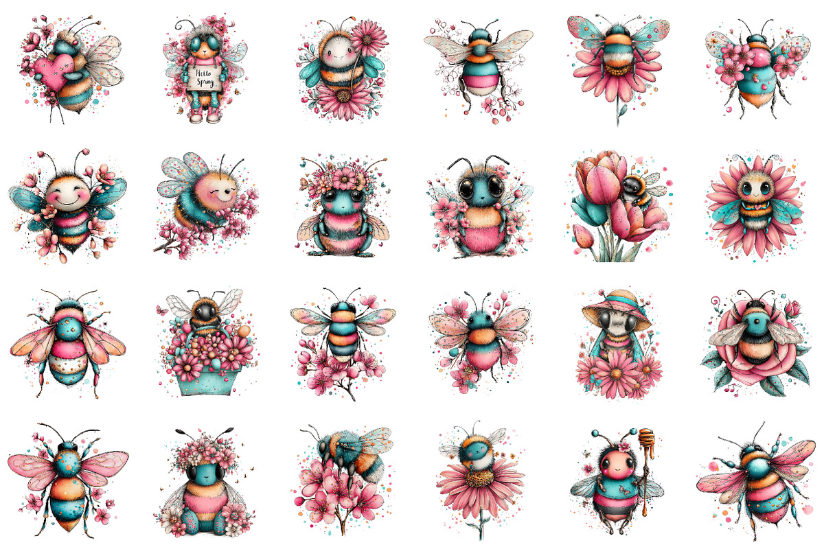 Whimsical Spring Bee Clipart PNG, an Illustration by designcity5 (Photo 2 of 5)