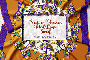 Persian Blossom Medallion Scarf, an Object Graphic by ilustrinna