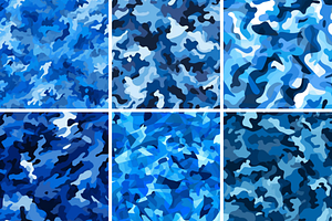 Blue Camouflage Seamless Patterns