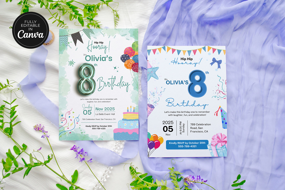 8th Birthday Invitation Canva Temp, an Invitation Template by Snapybiz (Photo 2 of 10)