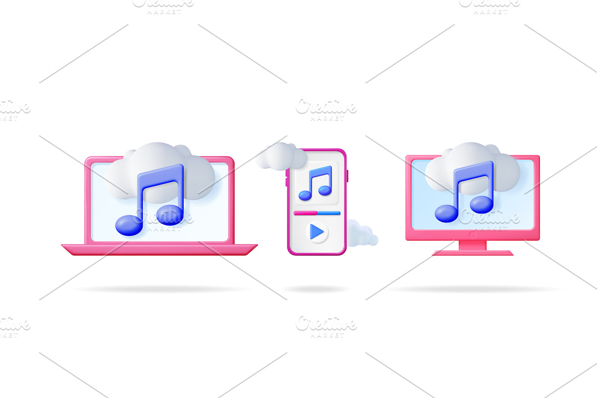 3d vector illustration set of music, a Technology Illustration by Abscent